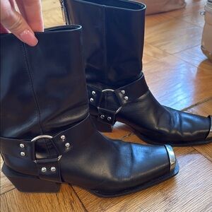 Aeyde Black Combat Moto Boots with Harness Detail